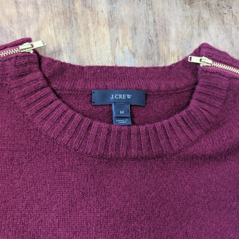 J.Crew Maroon Crewneck Zipper Wool Sweater